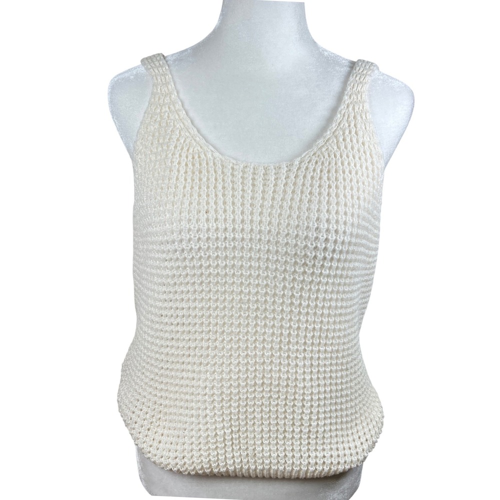Ivory Cream Open‎ Knit Tank Top Scoop Neck Sleeveless Sweater Size Med Stretch